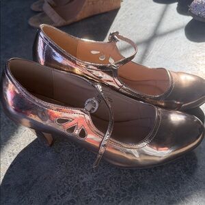 Metallic Rose Gold Mary Jane Heels - Women